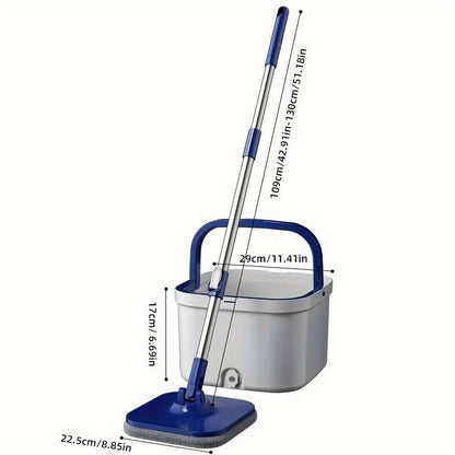 The set includes a Stainless Steel Flat Mop with a detachable handle and bucket. It comes with reusable microfiber pads for cleaning floors in the office, home, living room, bedroom, bathroom, and kitchen. This set is perfect for manual floor cleaning