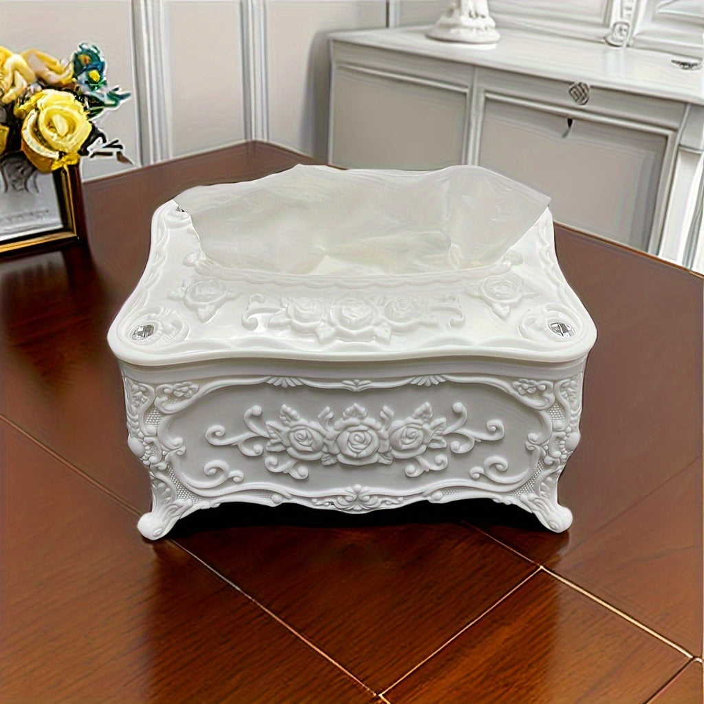 Retro tissue box holder for home decor in kitchen, bedroom, living room, or dining room. Made of plastic.