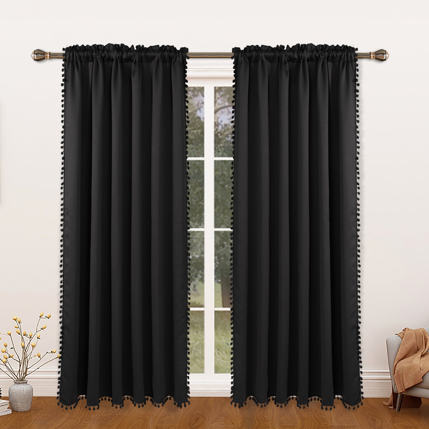 1 thermal insulated blackout curtain panel suitable for study, living room, and kitchen. This decorative curtain features a rod/pole pocket design for added privacy and energy efficiency.