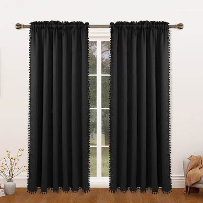 1 thermal insulated blackout curtain panel suitable for study, living room, and kitchen. This decorative curtain features a rod/pole pocket design for added privacy and energy efficiency.