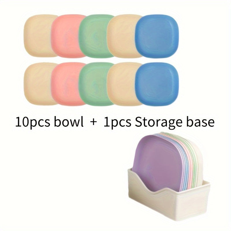 11pcs Non-Slip Plastic Cat Bowl Set, Colorful Food and Water Bowls for Small Cats, Kittens, and Short-Legged Breeds, Battery-Free.