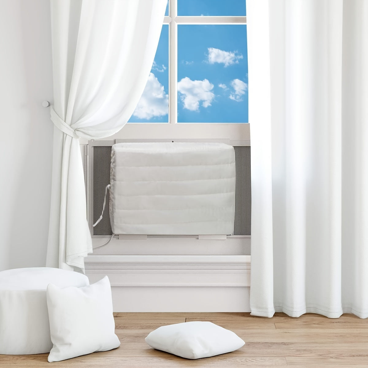 Protect your indoor air conditioner window unit with this adjustable cover. Made from rust-proof material, it provides protection from dust and snow. The elastic band ensures an easy and secure fit, while also keeping your room warm in the winter.