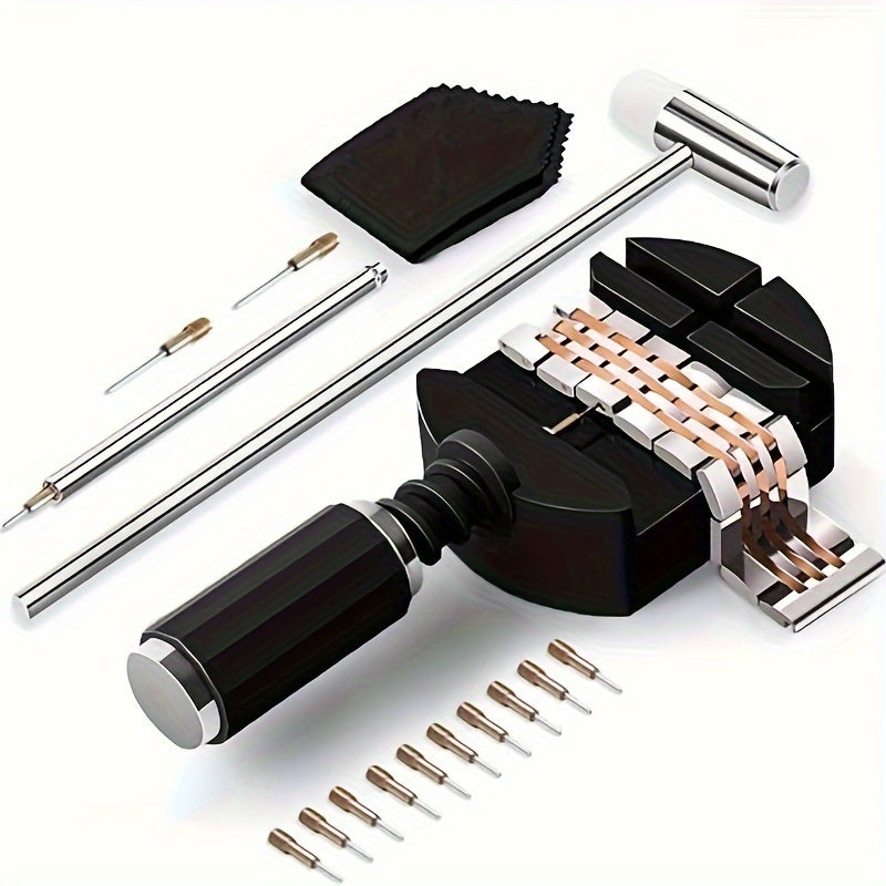 Watch Link Removal Tool Kit, 16 pieces, for Adjusting Watch Bands and Bracelets, includes Watch Pin Pusher, Hammer, and Watch Pins.