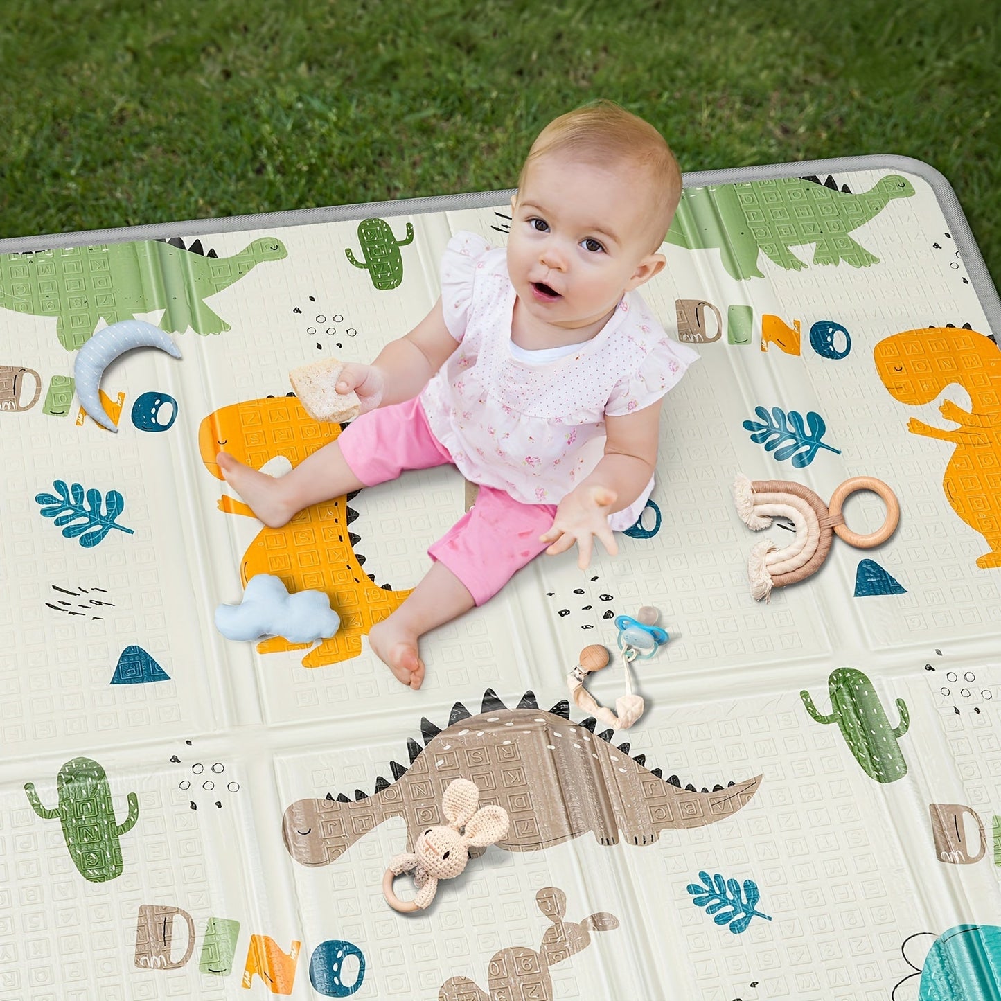 Play Mat with Dinosaur and Alphabet Patterns, Reversible and Foldable, 127.0x127.0 cm, 1.52 cm Thick, Waterproof PE Surface, Non-Slip, Portable Floor Mat for Indoor Play Yard, Perfect Gift for Christmas and Thanksgiving