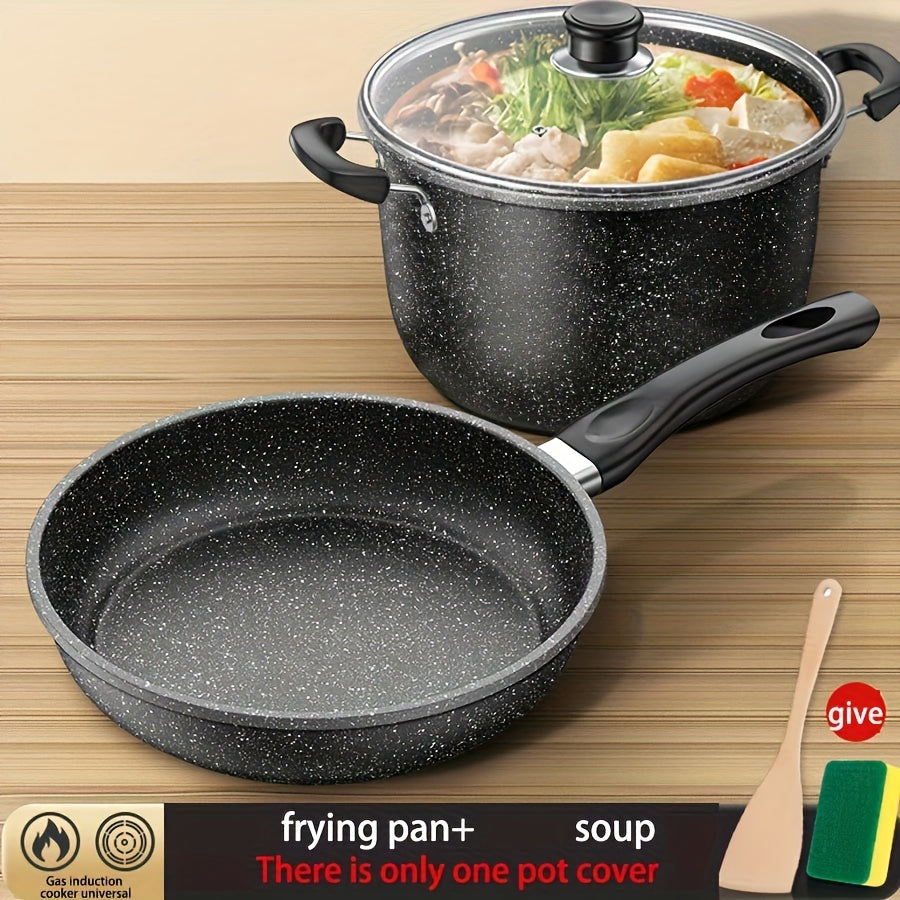 Set of 3 Non-Stick Cast Iron Cookware Pieces with Lids - Includes Soup, Frying, and Wok Pans for Multi-Purpose Kitchen Cooking