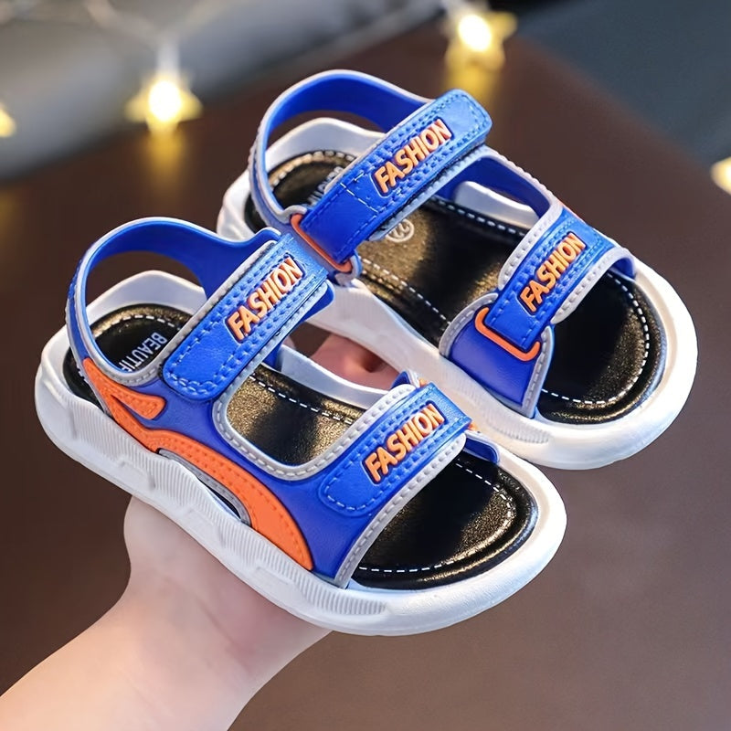 2024 Boys' Summer Sandals: Durable, Breathable with Cartoon Design, Hook-and-loop Fastener Strap - Blue/Orange, Blue/Black/Gray, Blue/Red/Orange