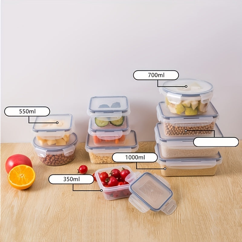 Airtight Plastic Lunch Boxes with Rectangular Design, Heat-Resistant, Sealed Food Storage Containers, Versatile and Reusable, Includes Snap-On Lids, Ideal for Kitchen, Refrigerator, Microwave, and Travel, Available in 4 Different Sizes.