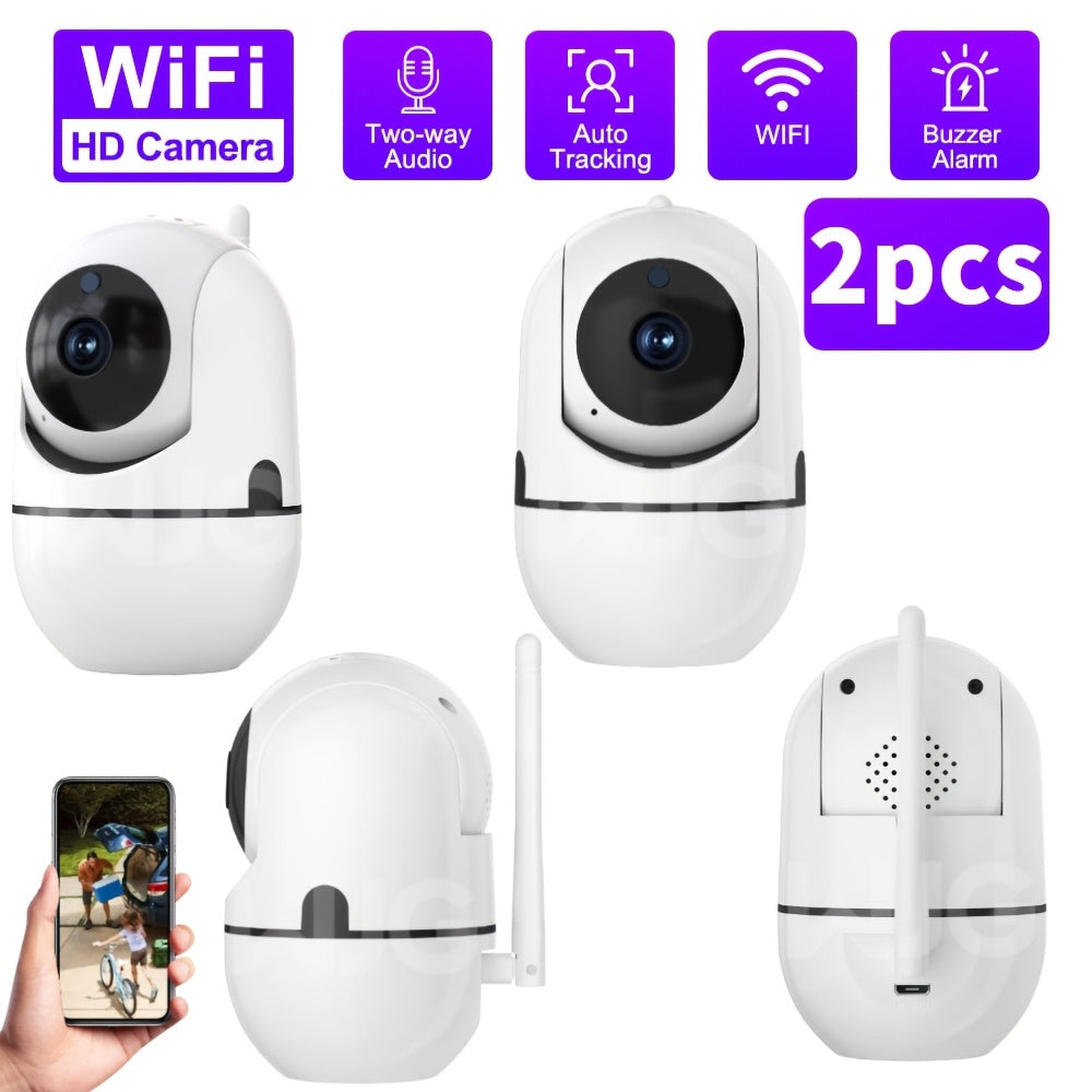 2 WJG Wireless Security Cameras, 1080P HD, 4X Zoom, Two-Way Audio, Motion Detection Alerts, Night Vision, USB Powered, Non-Waterproof, for Home & Commercial Surveillance.