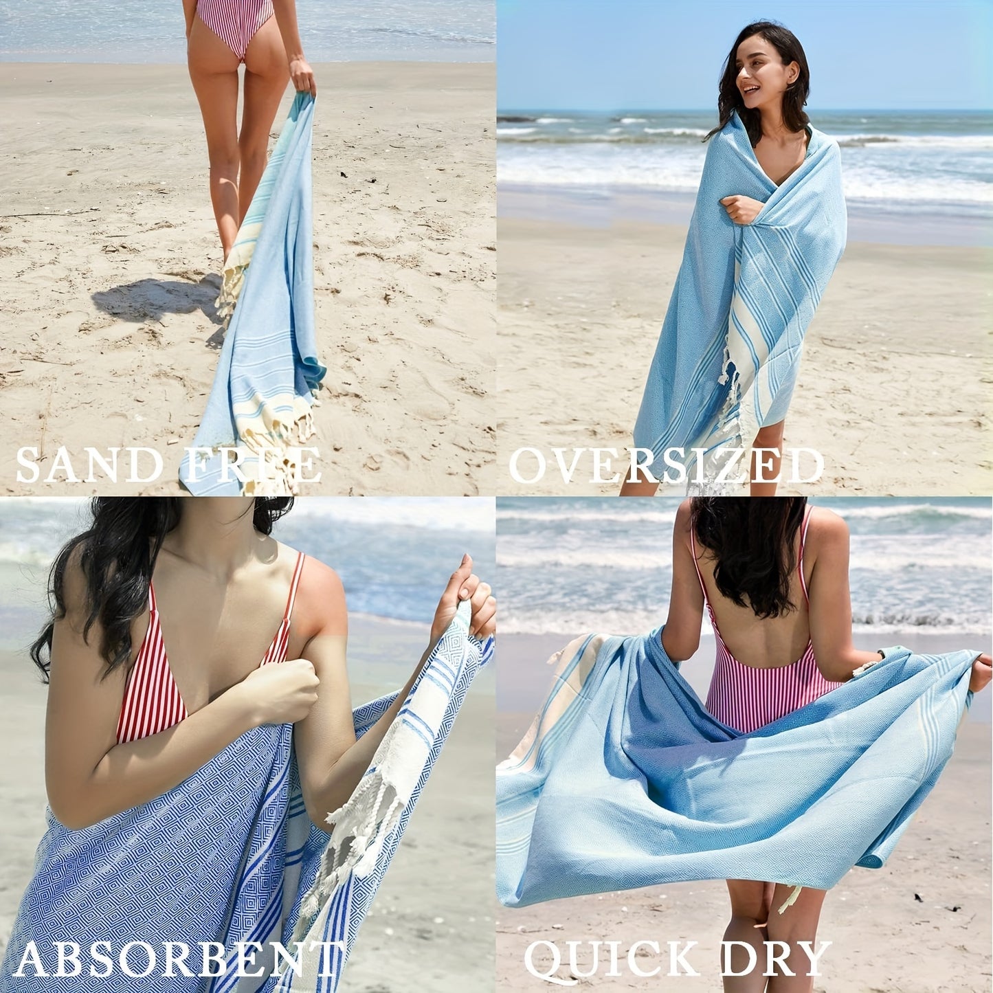 1PC Turkish beach towel with jacquard rhombus design, quick-drying and sand-free, measures 71" x 39" (100cm x 180cm) for both beach and bathroom use.