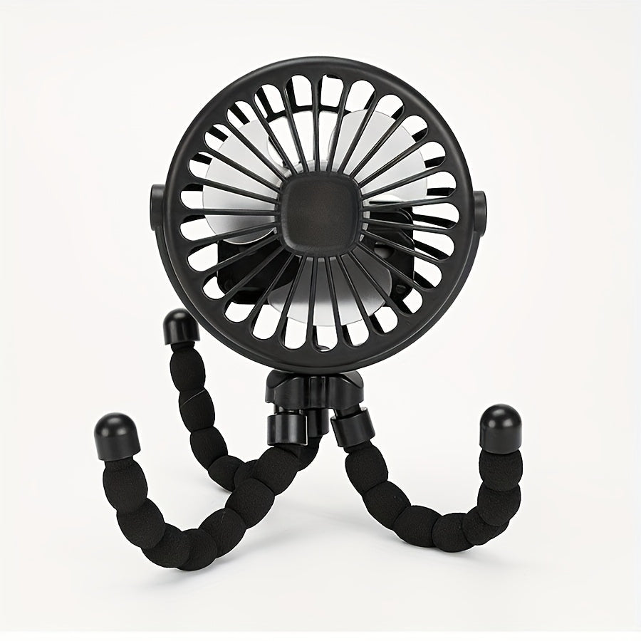 Compact and versatile, the Octopus-Shaped LED Light Mini Fan is a portable and wearable fan with a flexible tripod stand that can be easily attached to strollers, outdoor gear, tables, or used indoors. Made of durable plastic material, this fan is