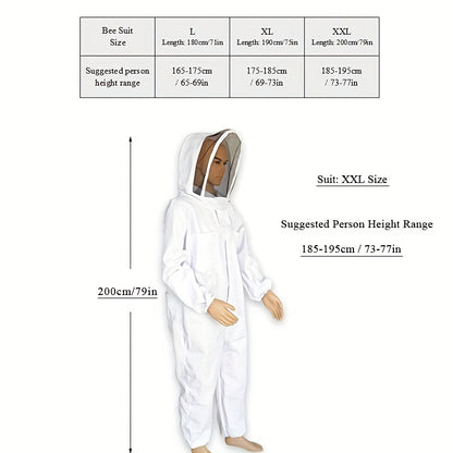 Durable full body beekeeping suit with hood for beekeepers, multiple sizes available