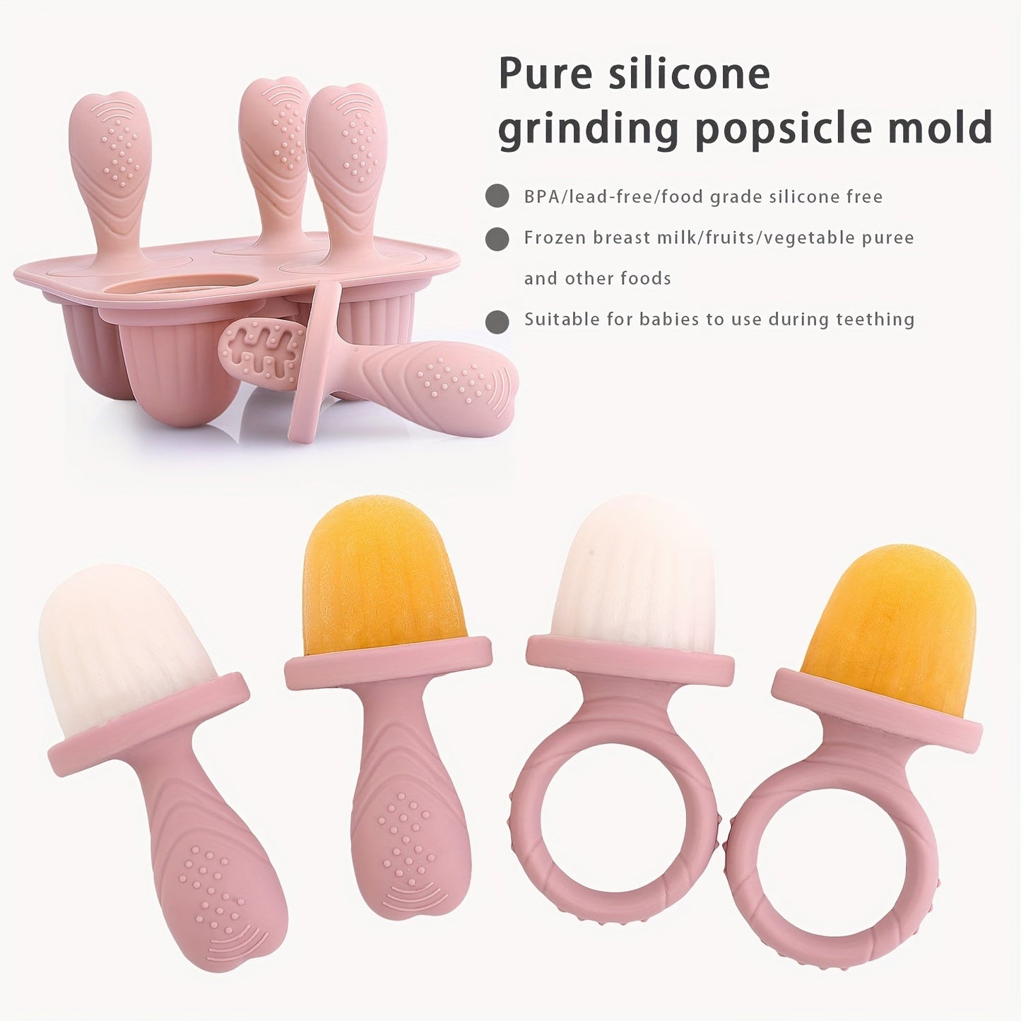 Silicone Popsicle Mold with 4 Holes - Ideal for Homemade Ice Cream, Frozen Treats, and Baby Feeding Essentials, including Breast Milk, Formula, Pureed Fruit, and Vegetables.