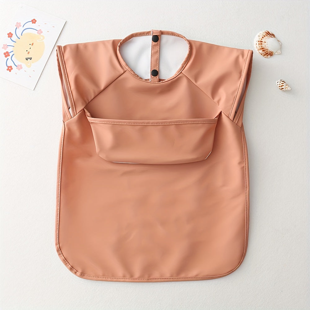 Comfortable Waterproof Solid Color Bib with Sleeveless Reverse Wear Design, Ideal for Eating and Feeding