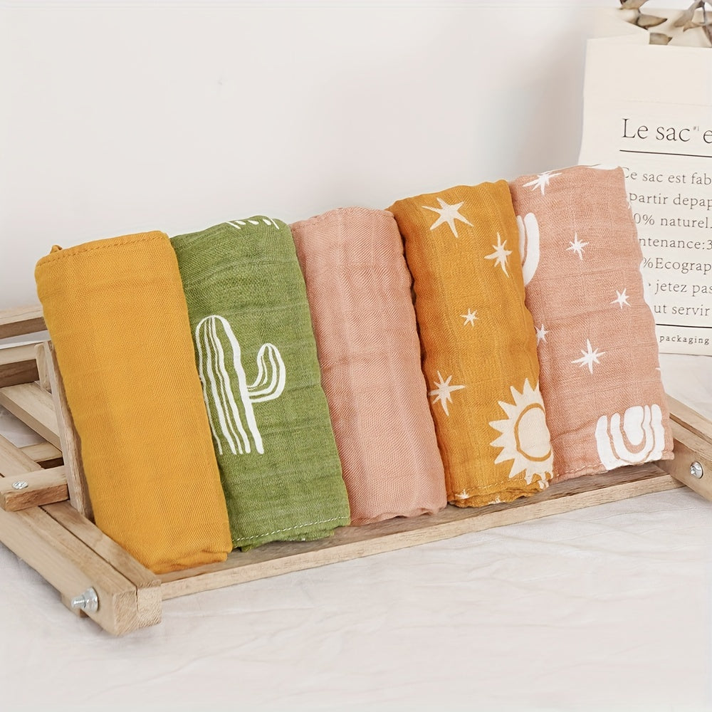 Set of 5 Bamboo Cotton Muslin Face Towels featuring Rainbow Print, Soft Bowels, and Burp Cloths