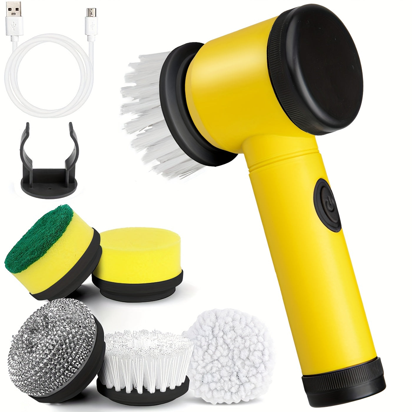 Get your hands on the 1set Electric Rotary Scrubber, a versatile cordless cleaning tool perfect for your kitchen and bathroom. This handheld device comes with 5 replaceable brush heads and a high-speed electric scrubber, making cleaning a breeze. With