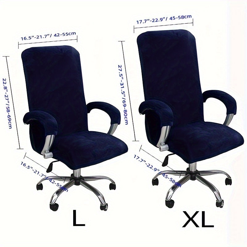 Set of 3 Velvet Plush Stretch Chair Covers With Armrest, Solid Color Slipcovers for Office Chairs. Protects from spills and stains, fits most desk chairs.