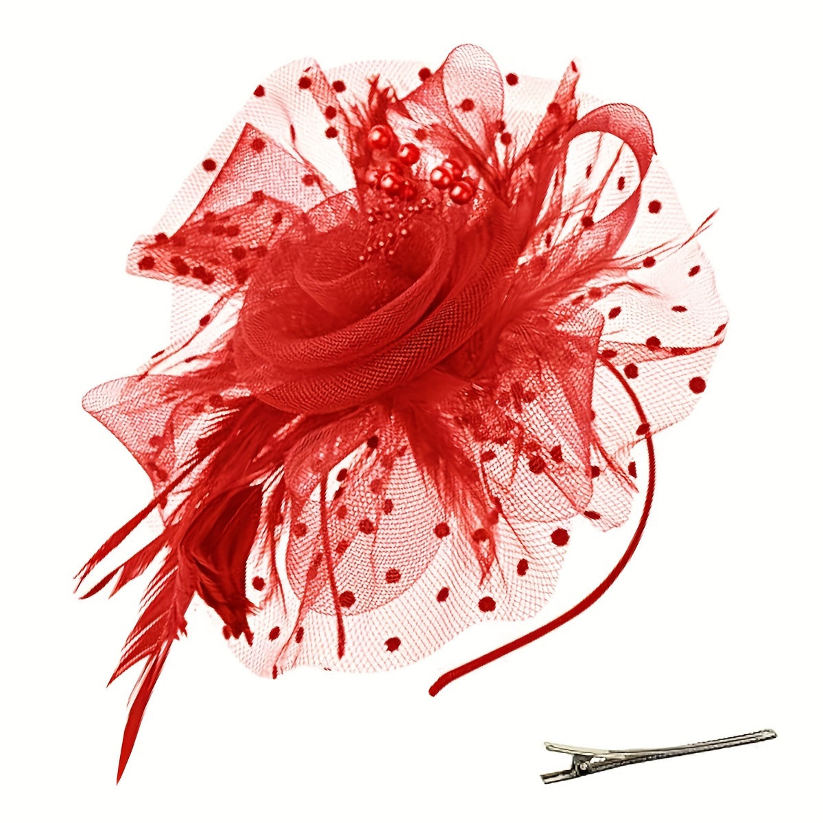 Women's Vintage Fascinator Hair Clip with Mesh Veil, Artificial Feather Flower, Perfect for Parties, Clubs, Weddings, and Church Events. Retro Style and a Great Mother's Day Gift Option.