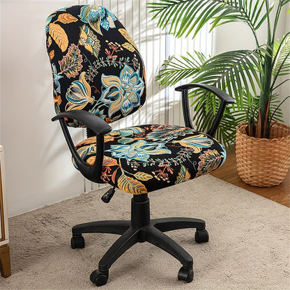 2 printed chair covers to beautify and decorate home or office split or swivel chairs.