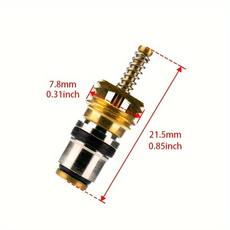 High-quality copper air conditioning refrigerant valve core from Fukang, in a golden finish, compatible with all leading brands.