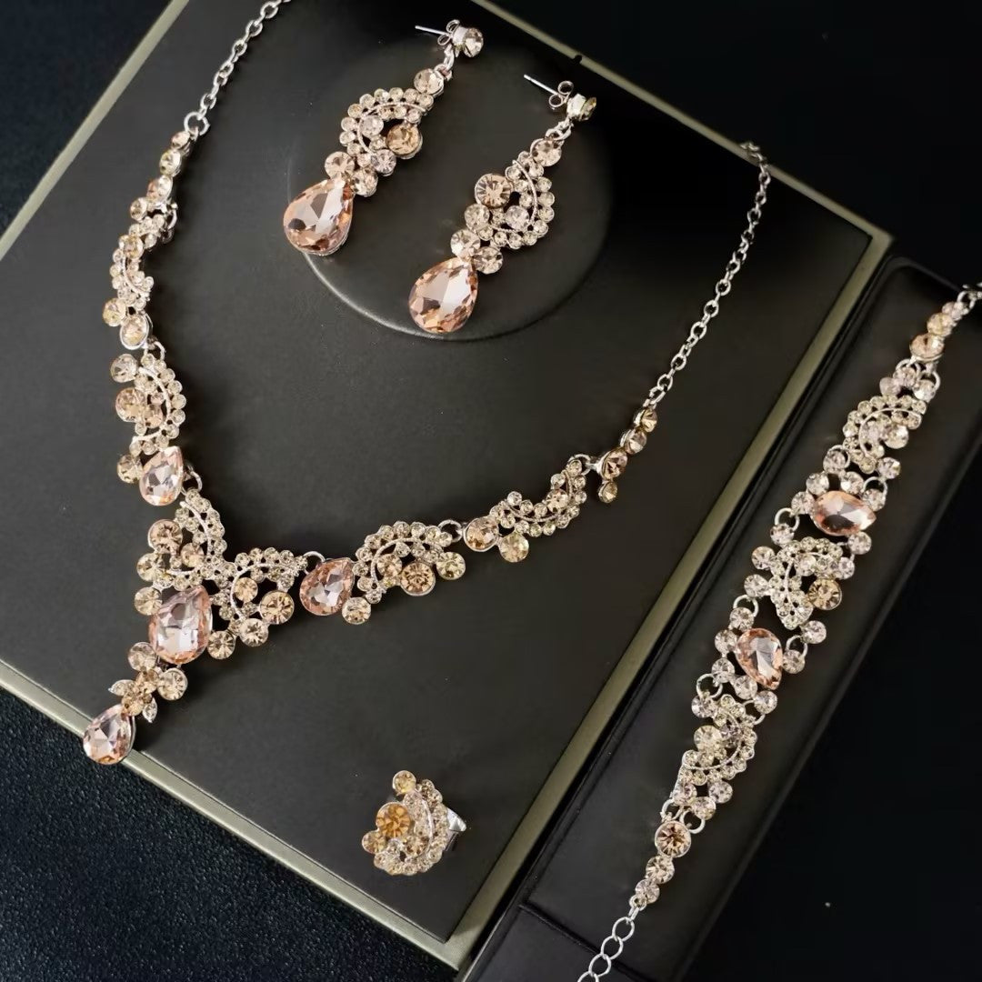 Exquisite 5-piece Jewelry Collection for Women - Made with Zinc Alloy and Sparkling Rhinestones, Featuring Earrings, Necklace, Bracelet, and Ring - Perfect Addition to Your Wedding, Party, or Banquet Attire