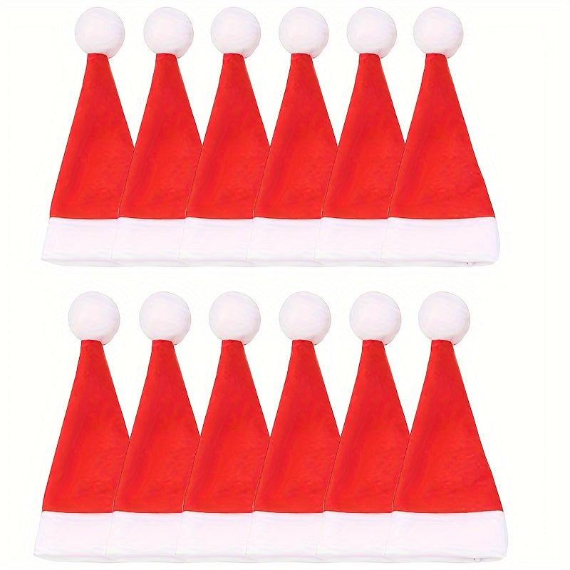 12-Piece Christmas Table Decoration Set includes Chambray Santa Hat Cutlery Holders and Bottle Toppers, Mini Santa Hats for Festive Party Table Décor, Feather-Free, No Electricity Needed Holiday Ornaments.