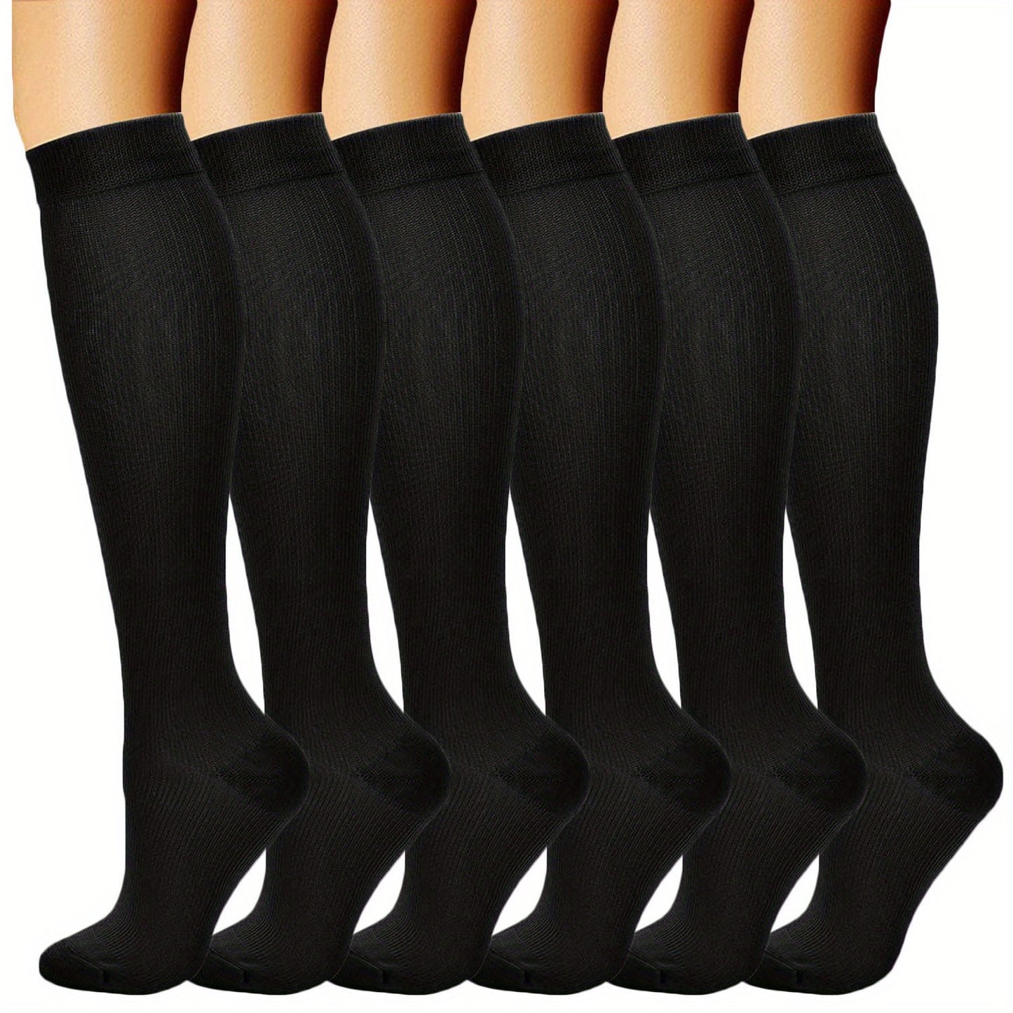 6 pairs of comfortable and breathable compression socks for men and women, perfect for sports like running, cycling, basketball, football, and hiking.