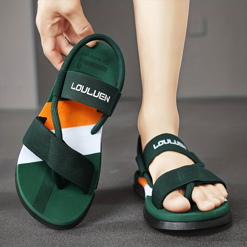 Men's open toe sandals with letters print, lightweight and non-slip for trendy summer style and casual outdoor walking.