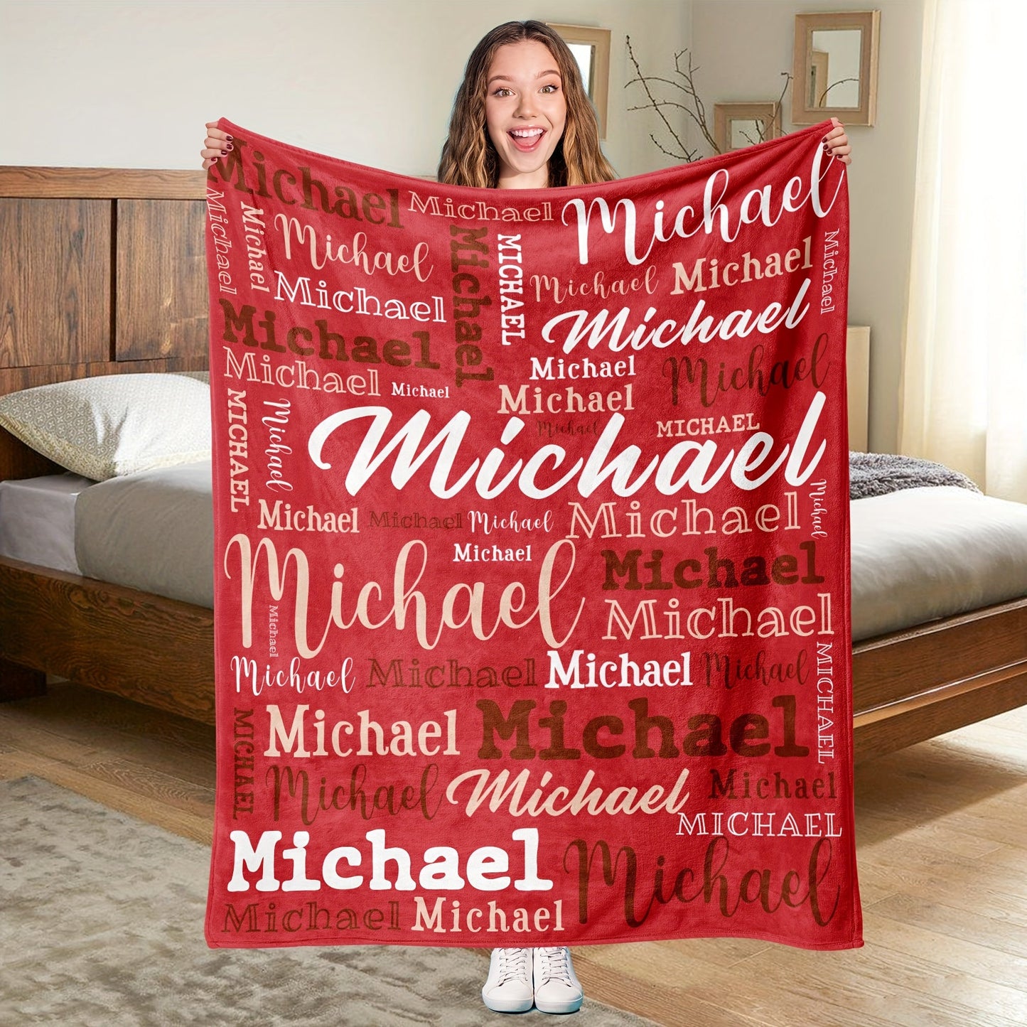 Stay warm and cozy all year round with our custom "Michael" name blanket. This personalized flannel throw is hypoallergenic, machine washable, and perfect for use on the couch, bed, in the office, or while camping. Featuring a soft purple butterfly