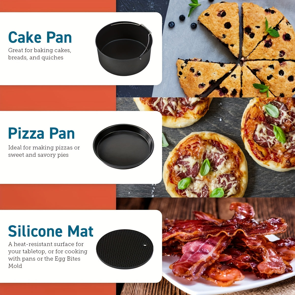 Get the 12-piece Air Fryer Accessory Kit featuring a 20.32cm Magnetic Cheat Sheet. The accessories are dishwasher safe, have a non-stick coating, and are compatible with 3.7QT to 6.8QT deep fryers. The kit also includes a recipe guide and an air fryer