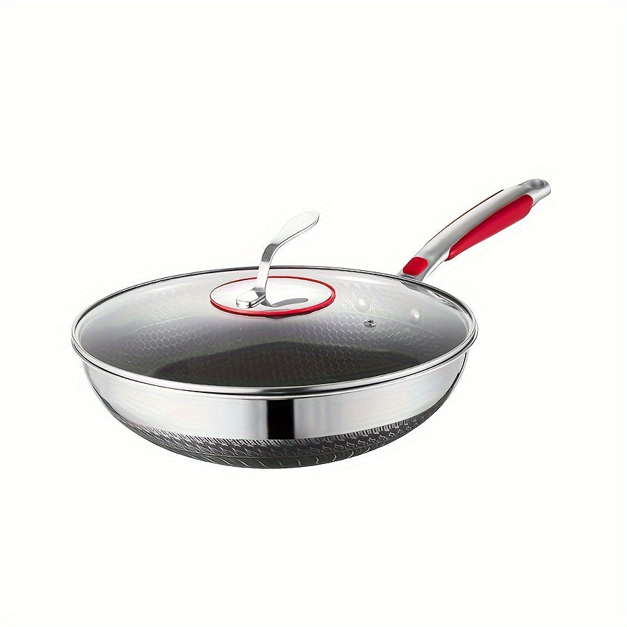 Get your hands on the 1pc 304 Stainless Steel Wok, designed with a 3-layer thickened construction for durability and large capacity. This wok is easy to clean, features a non-slip handle, and is compatible with all stoves. It is also dishwasher safe