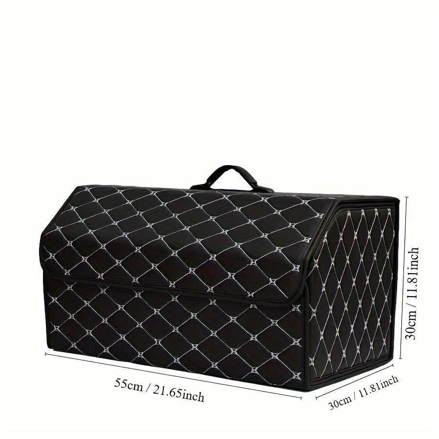 Black quilted PU leather car trunk organizer for SUV & Sedan trunks, providing durable and stylish interior storage.