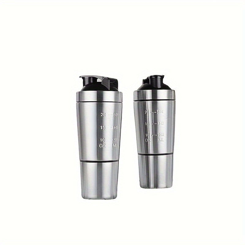 600ml Stainless Steel Fitness Shaker Cup with Stirring Ball, Large Capacity Sports Water Cup