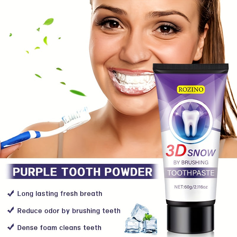 ROZINO 3D Snow Toothpaste: Whitens, Brightens, Freshens breath, Protects gums, Cream formula with Natural Ingredients for Daily Oral Care.