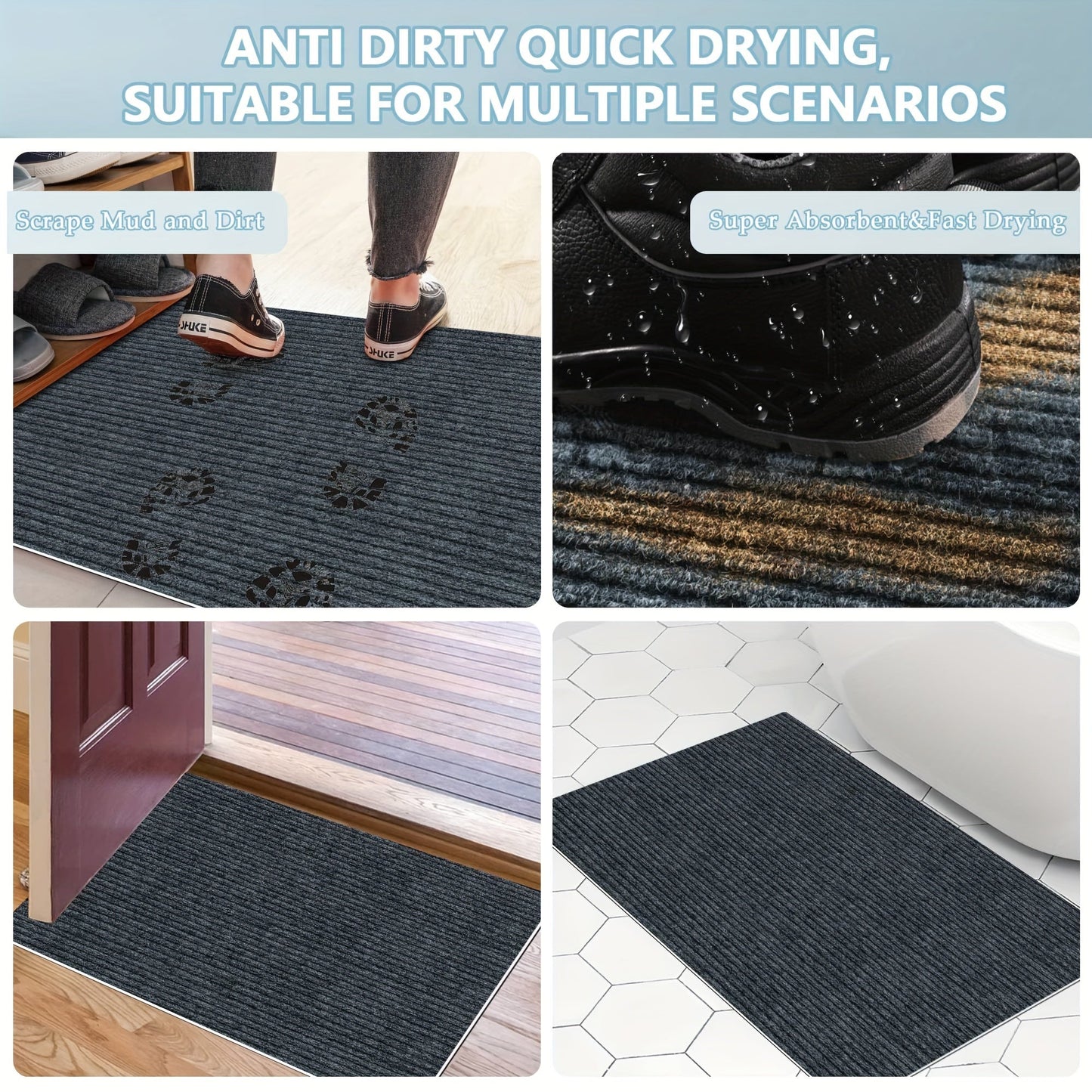 Durable All-Season Outdoor and Indoor Door Mat for Home Entrance, Anti-Slip Heavy Duty Front Door Mat for Garage, Garden, and Pets, Easy to Clean Absorbent Washable Dirt Trapper Indoor Mat