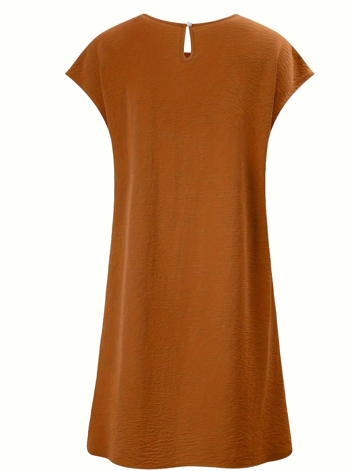 Women's spring/autumn dress with round neck, batwing sleeves, double pockets, and elegant solid color in cotton fabric.