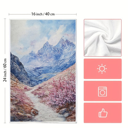 2 pieces of Ultra Soft Kitchen Towels, Featuring the Enchanting Beauty of a Blooming Mountain Pass, Highly Absorbent Dish Hand Towels for Holiday Decor, Machine Washable, Size 16x24 Inches - Model Number 2KYSYS1218410