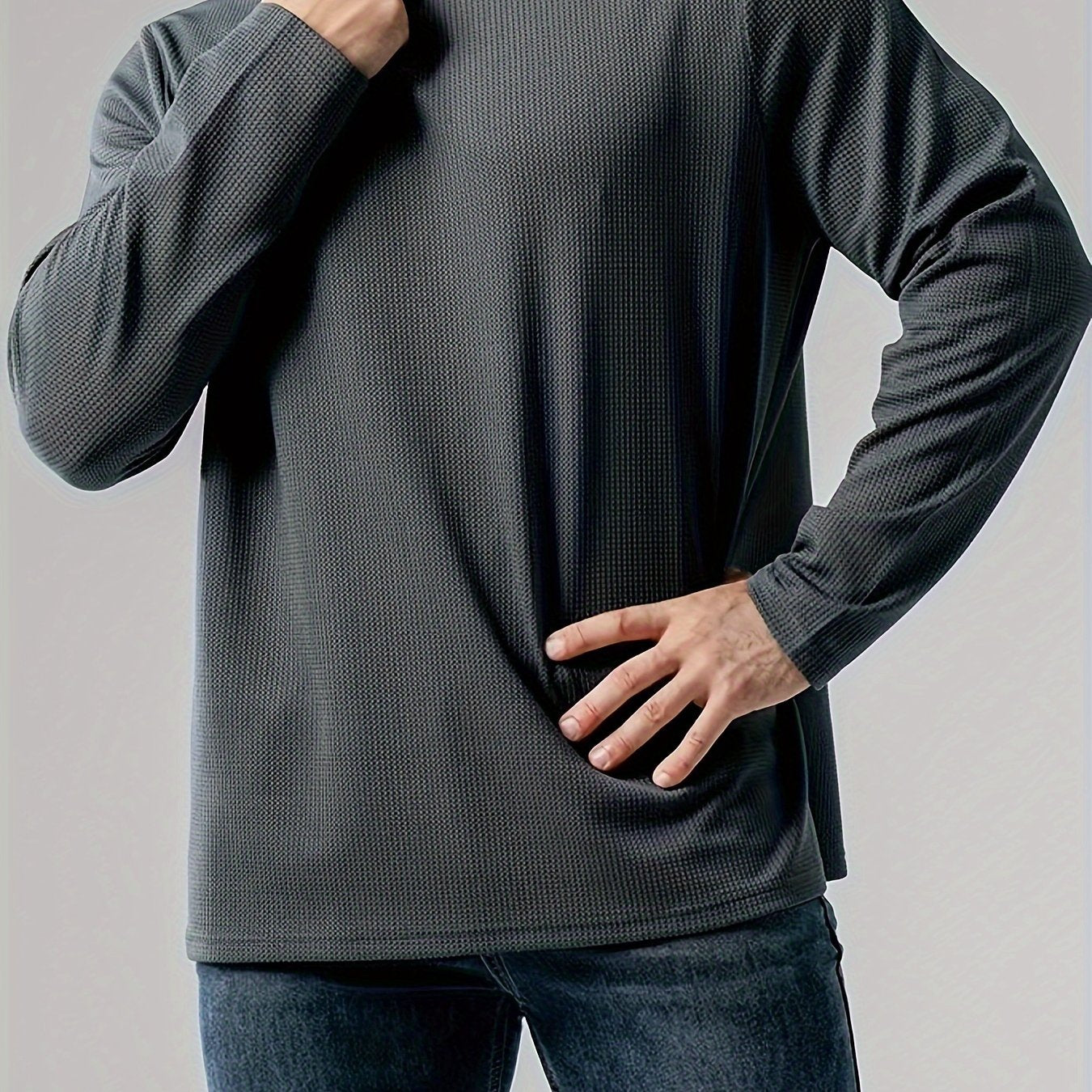 Men's Plus Size Thermal Knit Pullover - Loose Fit Round Neck