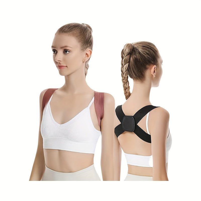 Breathable back brace for women with anti-slouching shoulder corrector and invisible open shoulder support made of knitted polyester fabric. Can be used as a chest strap replacement or as