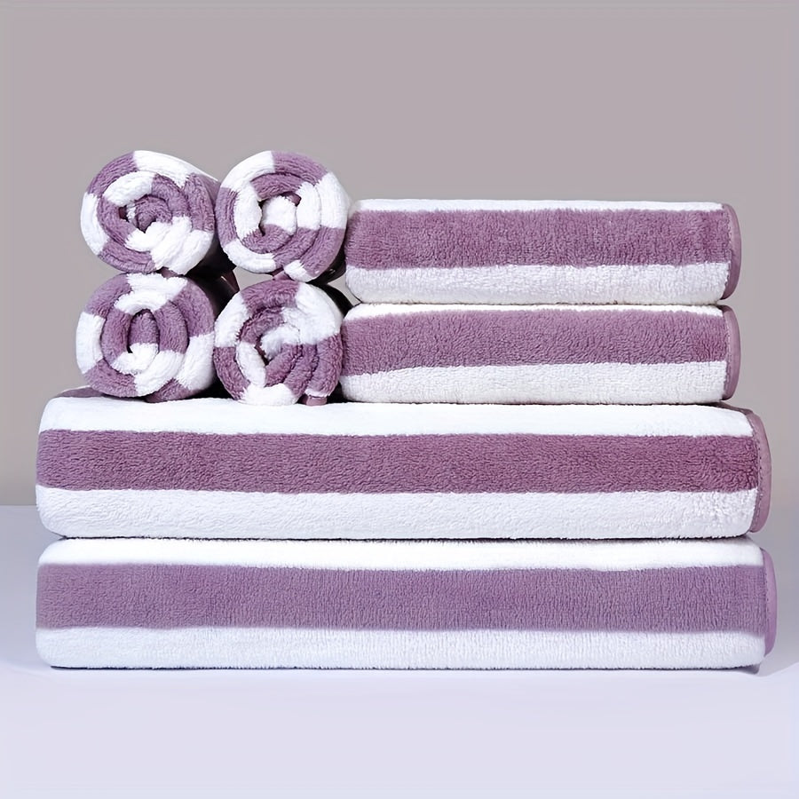 8-piece set of ultra-soft microfiber towels, absorbent and versatile for gym, shower, sports, and yoga. Includes 2 bath towels, 2 hand towels, and 2 washcloths.