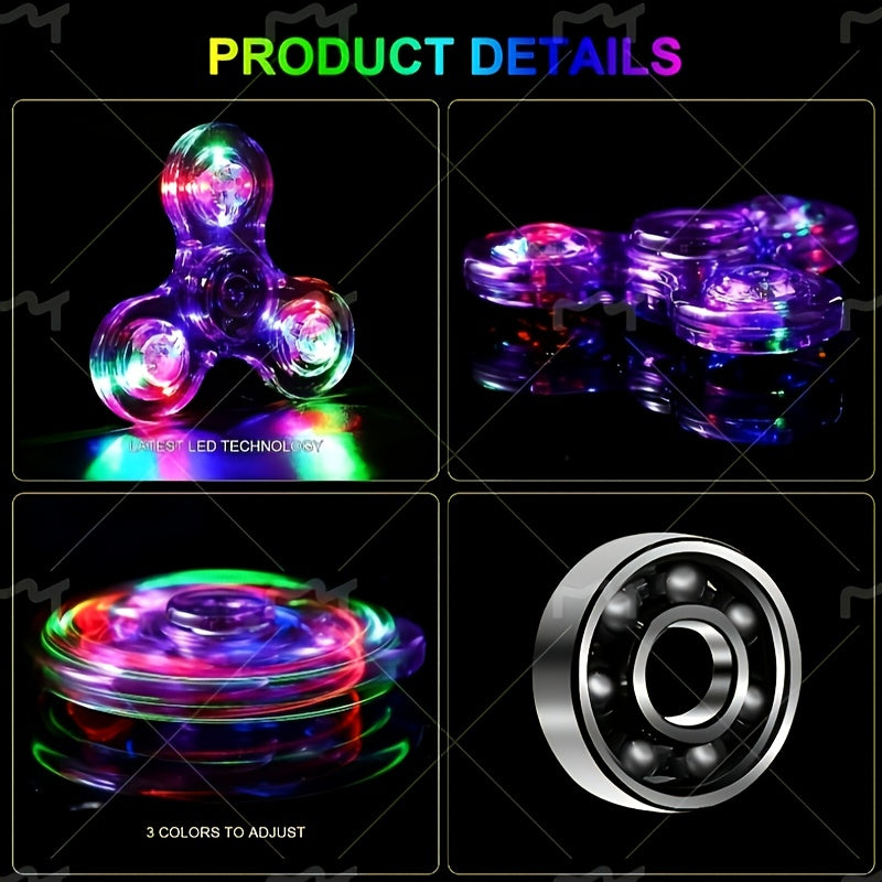 LED light-up transparent fidget spinner for stress relief and fun for all ages.