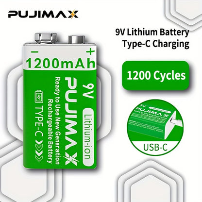 2/4/8pcs of 9v rechargeable lithium batteries with Type-C port charging, ideal for electronic games, toys, and household items.