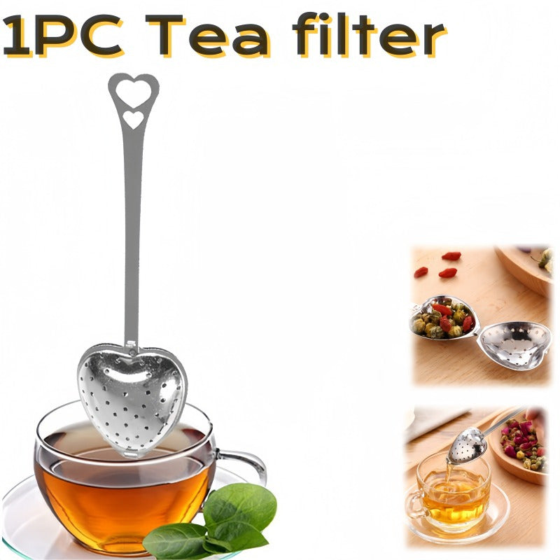 Heart-Shaped Stainless Steel Tea Infuser with Long Handle, Perfect for Loose Leaf Tea - Essential Kitchen Accessory for Tea Enthusiasts