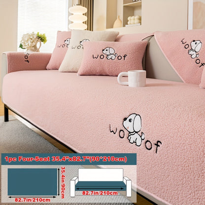 Soft Sherpa sofa cover, pet-friendly, non-slip, machine washable.