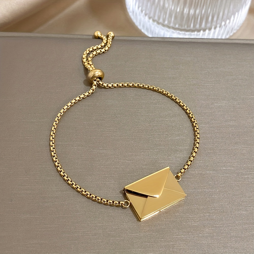 New Envelope Pendant Bracelet can be opened with a love letter inside. This 18K Golden Plated Stainless Steel Bracelet is a perfect surprise gift for loved ones on Valentine's Day.