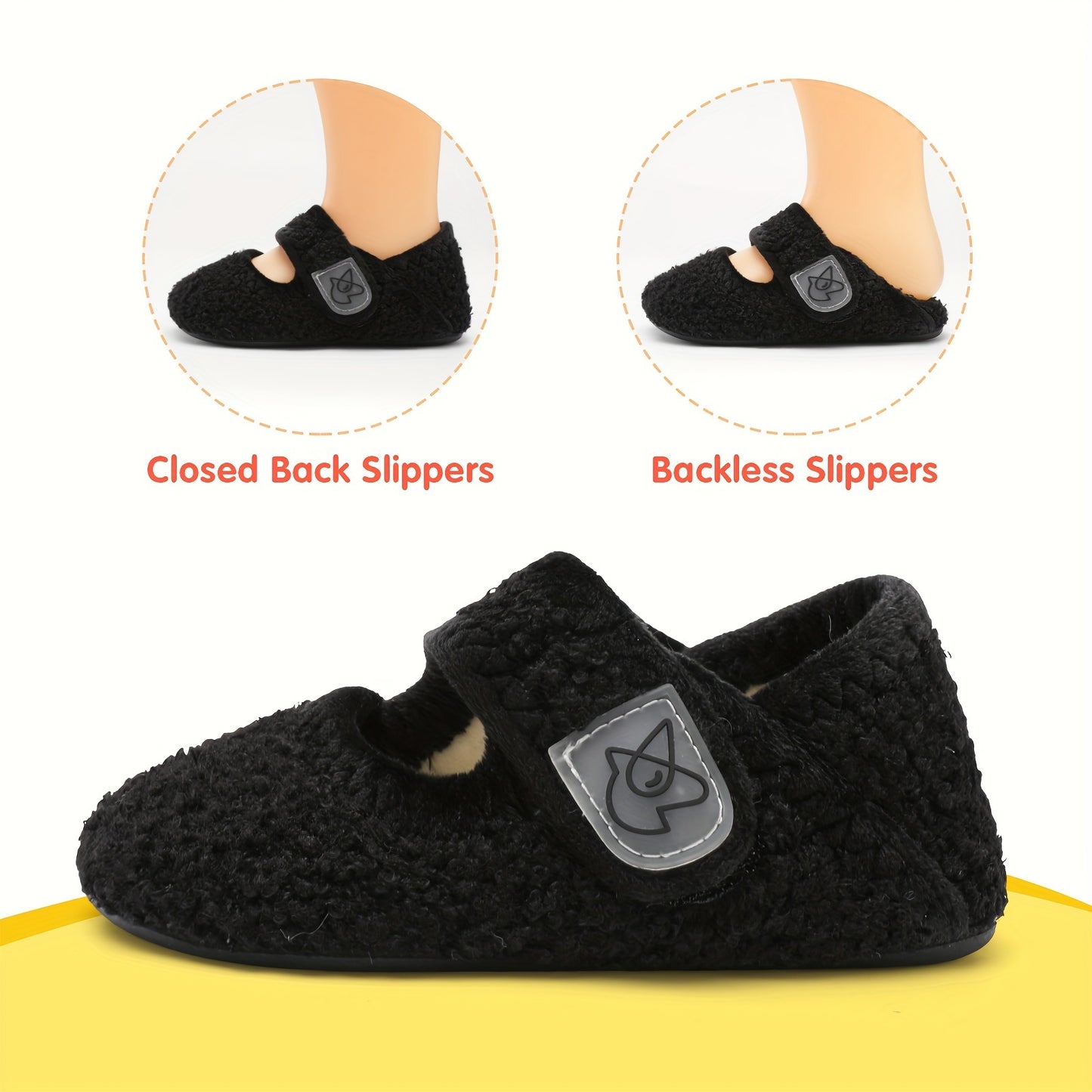 Cozy cartoon house shoes for children, warm and nonslip for indoor winter walking.