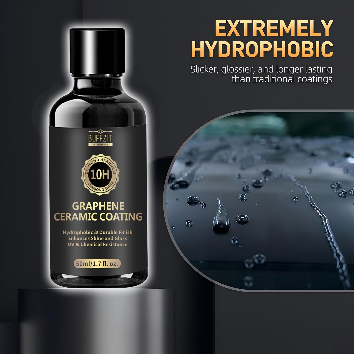 Graphene Ceramic Coating Wax for Cars Detailing Kit - 10H Surface Protection - Hydrophobic - High Shine Gloss - 50ml/1.7oz