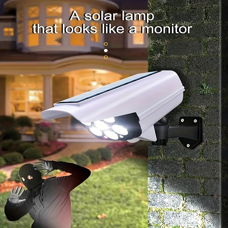 1pc Solar-powered street light with motion sensor, LED garden light, surveillance camera dummy, motion-activated wall light, outdoor smart light.