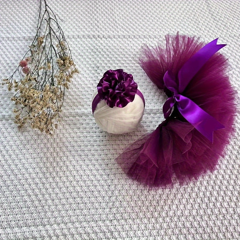 Soft Polyamide Fabric Baby Tutu Skirt and Headband Set in Purple - Perfect for 0-3 Years - Great for Birthdays, Photos, and Special Events - Includes Fluffy Tutu Skirt and Coordinating Hair Accessory.