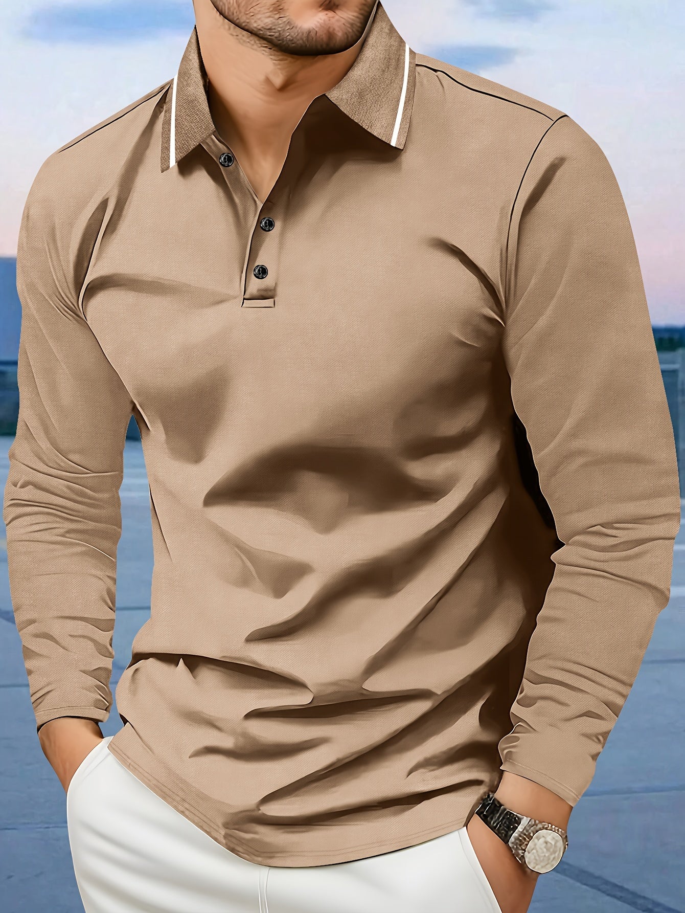 Men's casual long sleeve lapel shirt, breathable and comfortable for fall/winter in 400g fabric.