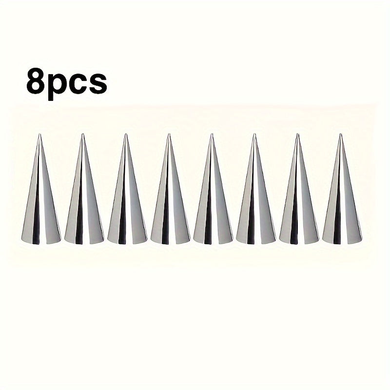 Conical Pastry Molds- Set of 8 or 10 Stainless Steel Molds for Croissants, Spiral Bread, Puffs, and Ice Cream - Essential Baking Tools for the Kitchen, Perfect for Baking Pies